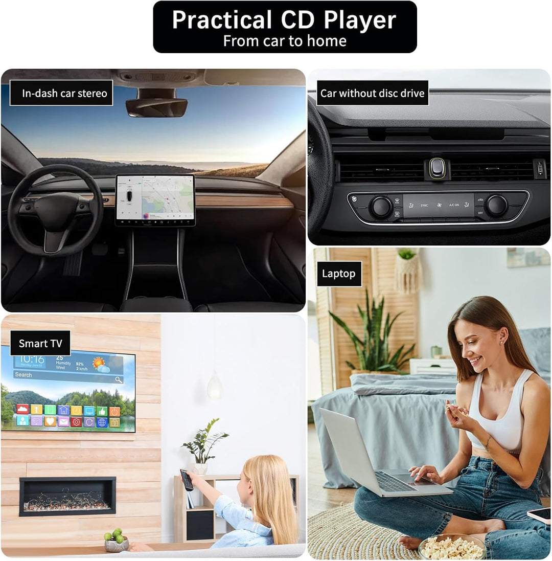 CD Player für Auto mit USB Anschluss,Universell Tragbarer Externer CD/DVD-Dish Box Player Fürs Auto,