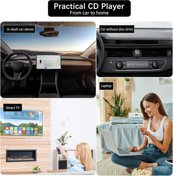 CD Player für Auto mit USB Anschluss,Universell Tragbarer Externer CD/DVD-Dish Box Player Fürs Auto,