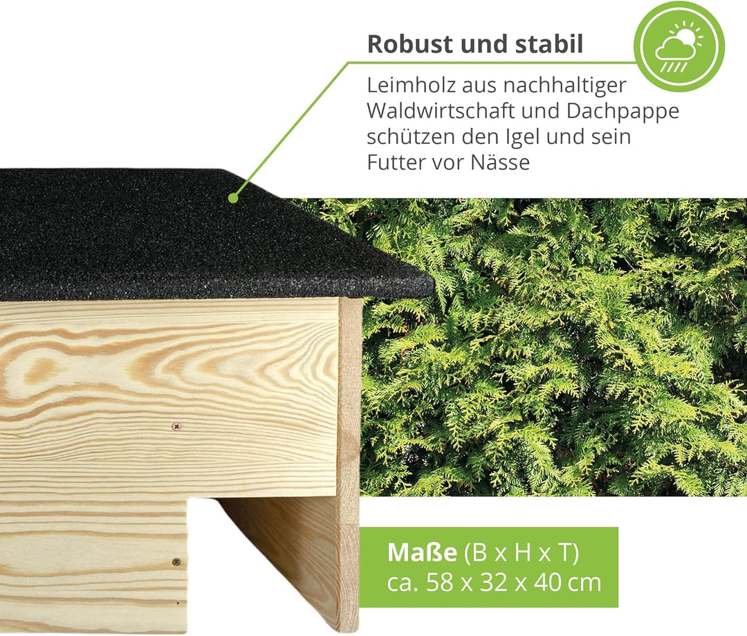 GARTENETAGE Igelfutterhaus ohne Boden aus Massiv-Holz/Igelhaus Winterfest, Katzensicher/Igelfutterha