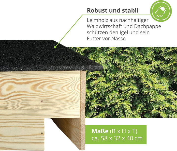 GARTENETAGE Igelfutterhaus ohne Boden aus Massiv-Holz/Igelhaus Winterfest, Katzensicher/Igelfutterha