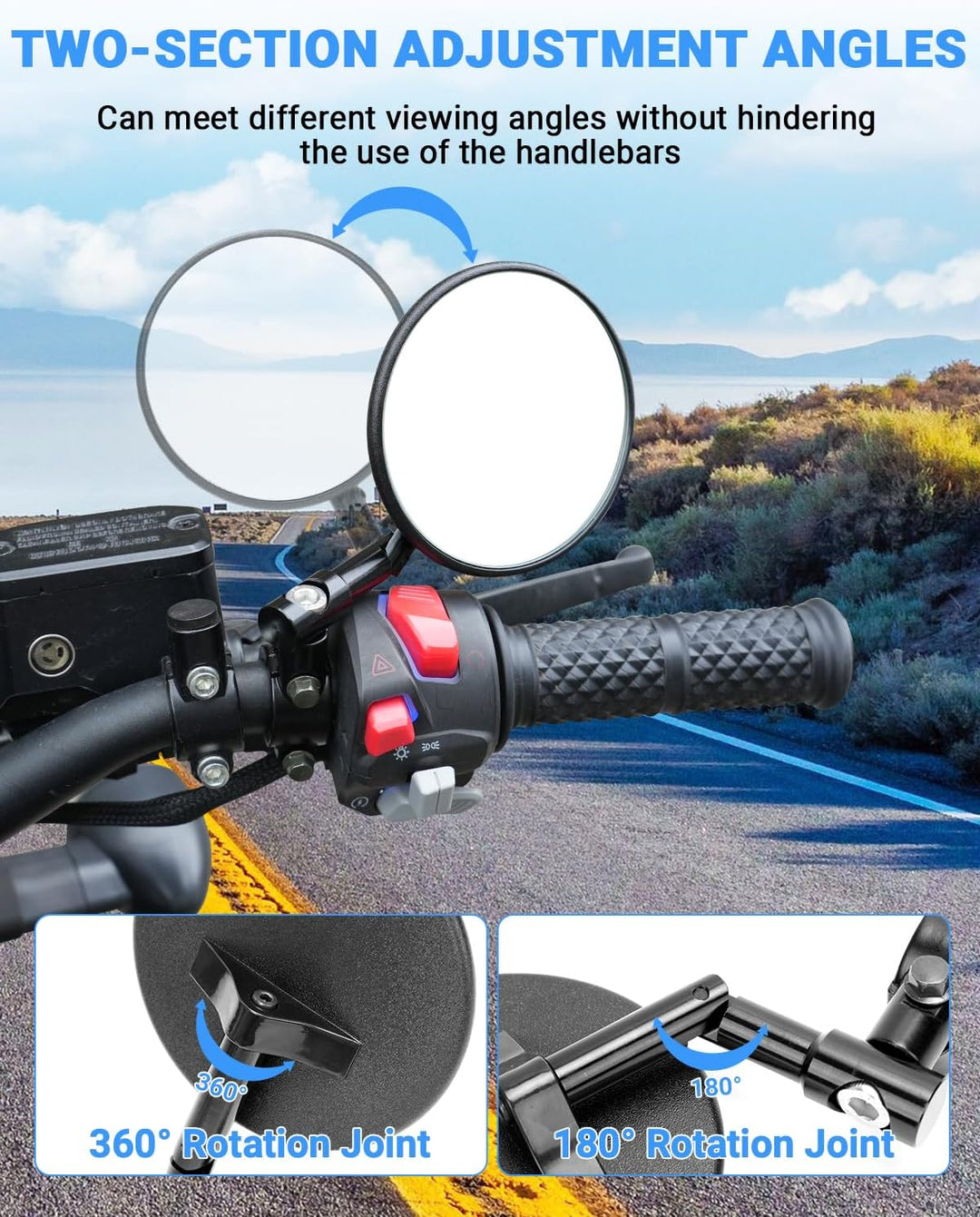SUPAREE Klappbarer Motorrad Spiegel - E Geprüft, 360° Drehbar, Offroad Tauglich - Für Lenkerdurchmes