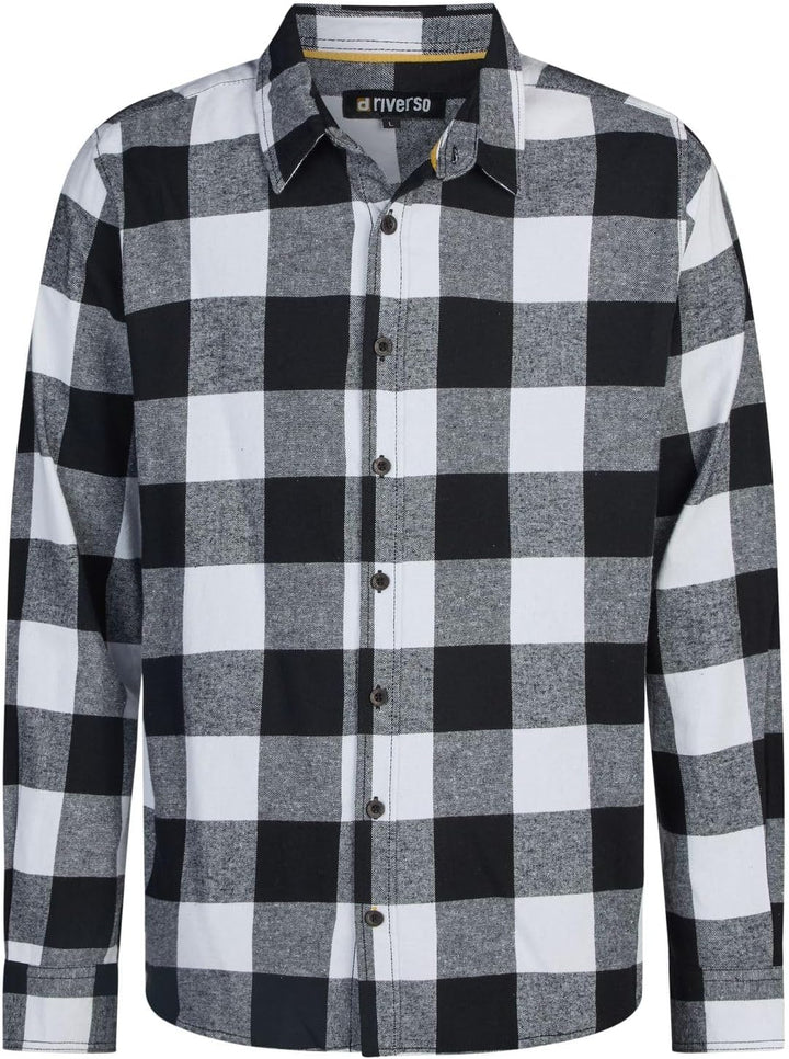 riverso Flanellhemd Herren Langarm Kariert Regular Fit RIVArne Hemd Holzfällerhemd Karohemd 100% Bau