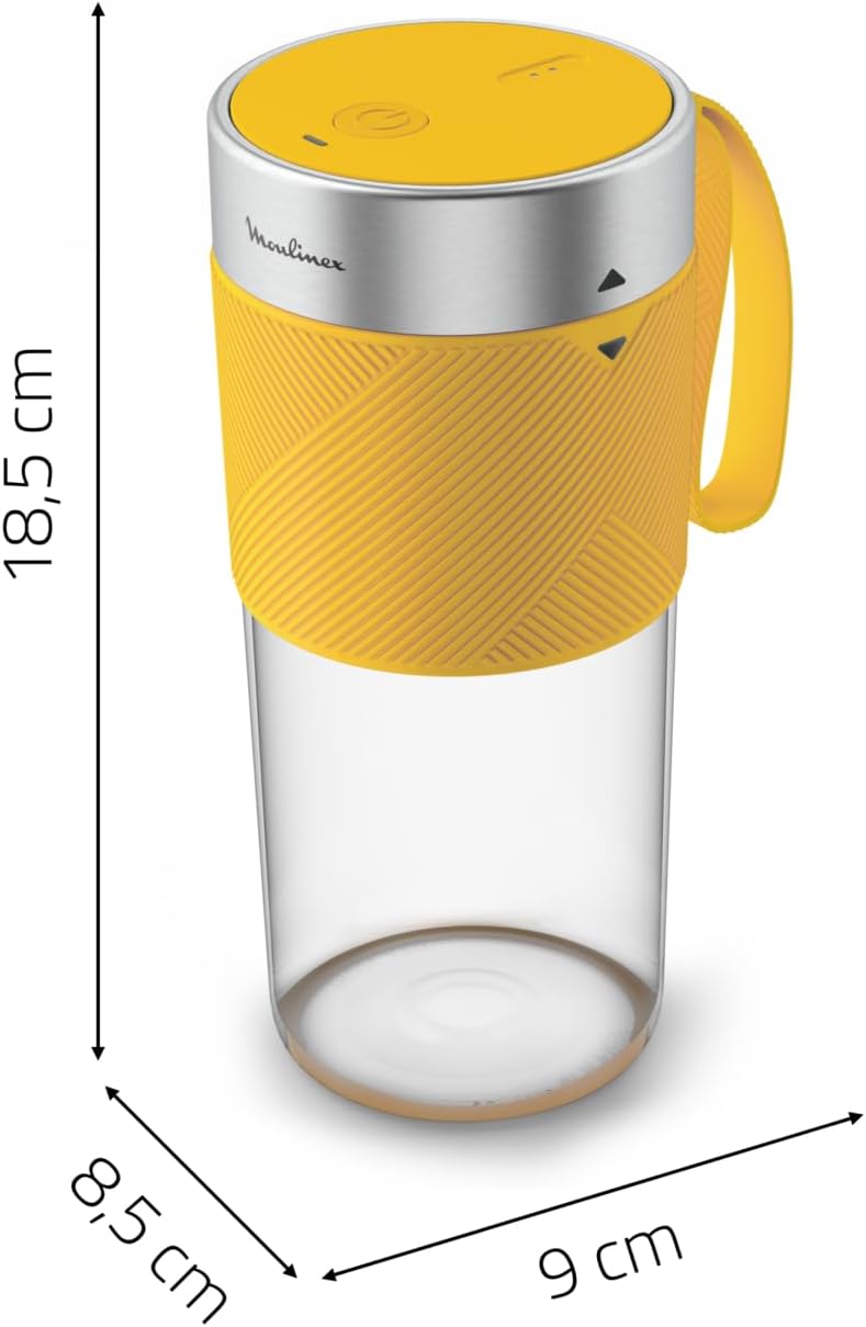 Moulinex Lightmix LM1C0210 Tragbarer Standmixer, 300 ml, leistungsstark, wiederaufladbar, Gelb