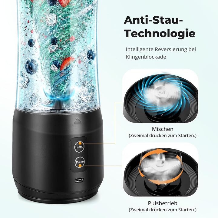 Tragbarer Mixer, 600ML Becher, Tragbarer Mixer/Blender/Smoothie Maker mit 6-Klingen Edelstahl, Ausla
