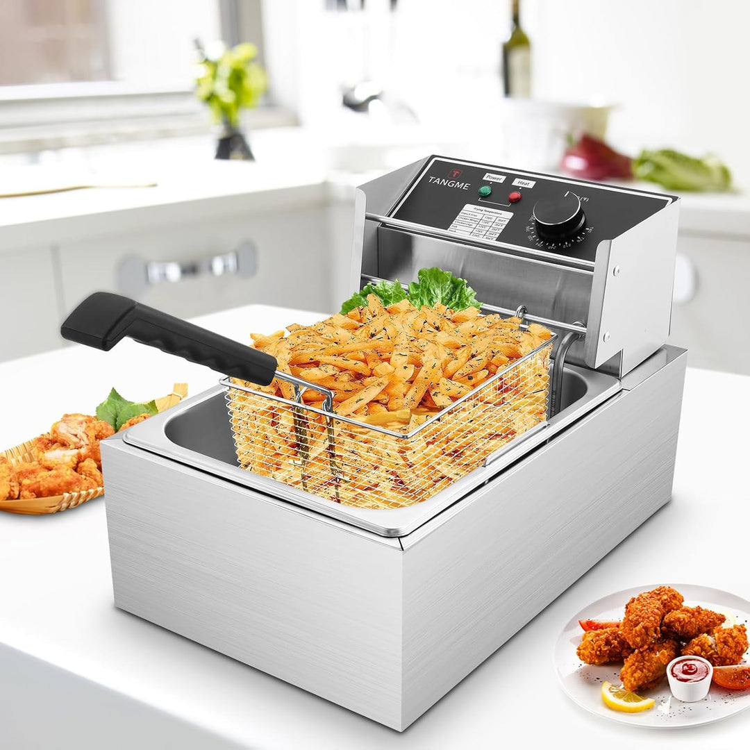 Fritteuse mit Korb 10L/12,7QT 2500W Elektrische Fritteuse 0,8mm Edelstahl Verdickt Arbeitsplatte Öl