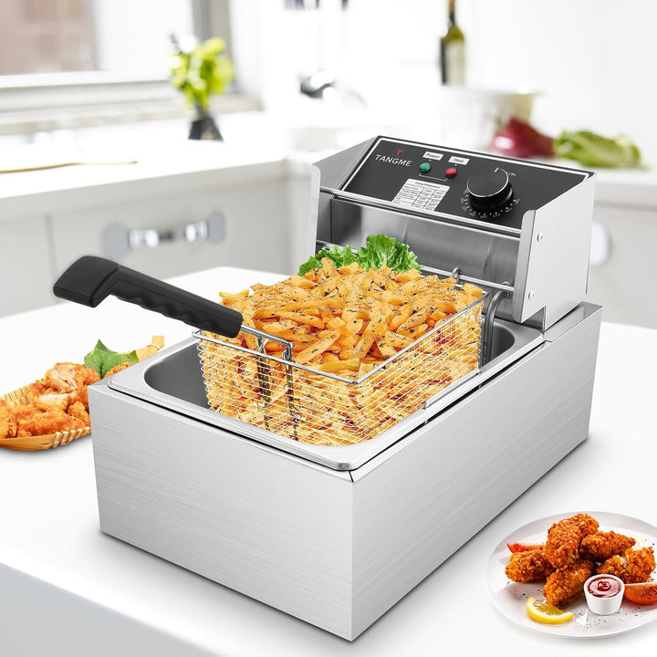 Fritteuse mit Korb 10L/12,7QT 2500W Elektrische Fritteuse 0,8mm Edelstahl Verdickt Arbeitsplatte Öl