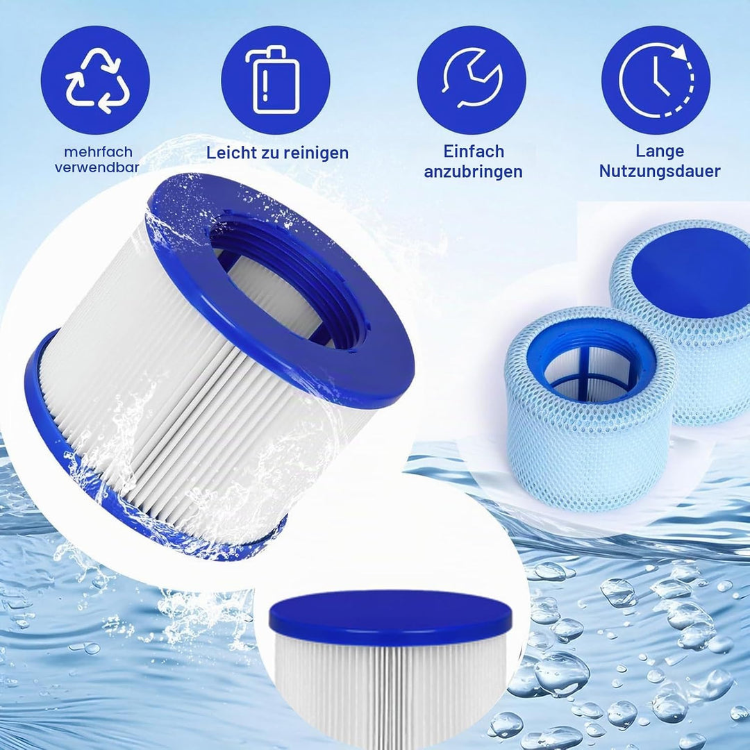 Ersatz Whirlpool Filter für Aufblasbares Spa, Pool Filterkartuschen mit Schutznetze für Aquaparx, In