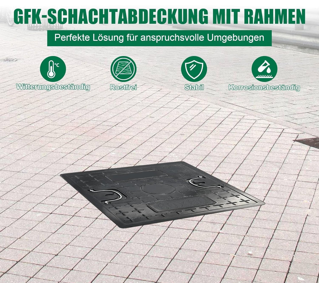 GFK-Schachtabdeckung mit Rahmen: 600x600 mm/Deckelmass: 500x500 mm Kanaldeckel Revisionsschacht für