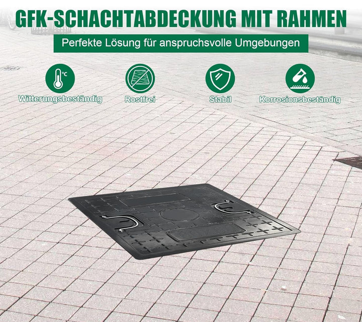 GFK-Schachtabdeckung mit Rahmen: 600x600 mm/Deckelmass: 500x500 mm Kanaldeckel Revisionsschacht für