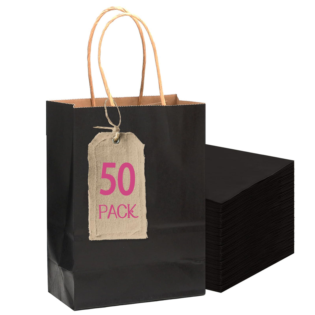 Gcardist 50 Stück Mini-Geschenktüten Schwarz-Geschenktüten aus Papier mit Henkeln–Tasche Partygesche