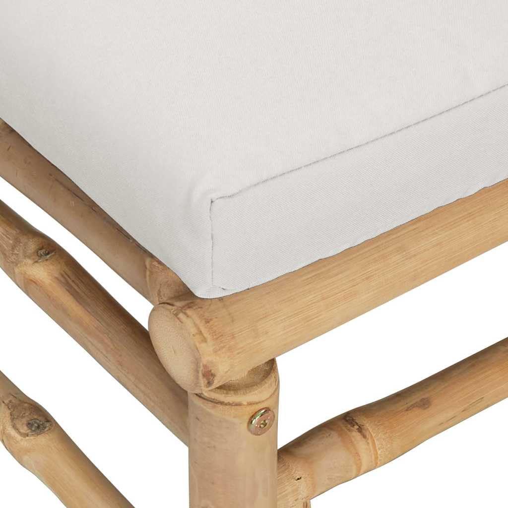 vidaXL 3-TLG. Garten-Lounge-Set mit Hellgrauen Kissen Bambus Mittelteil + Fussstütze + Tisch Hellgra