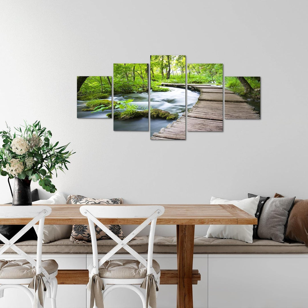Runa Art Wandbilder Landschaft Brücke 5 Teilig Bild auf Vlies Leinwand Deko Schlafzimmer Wohnzimmer