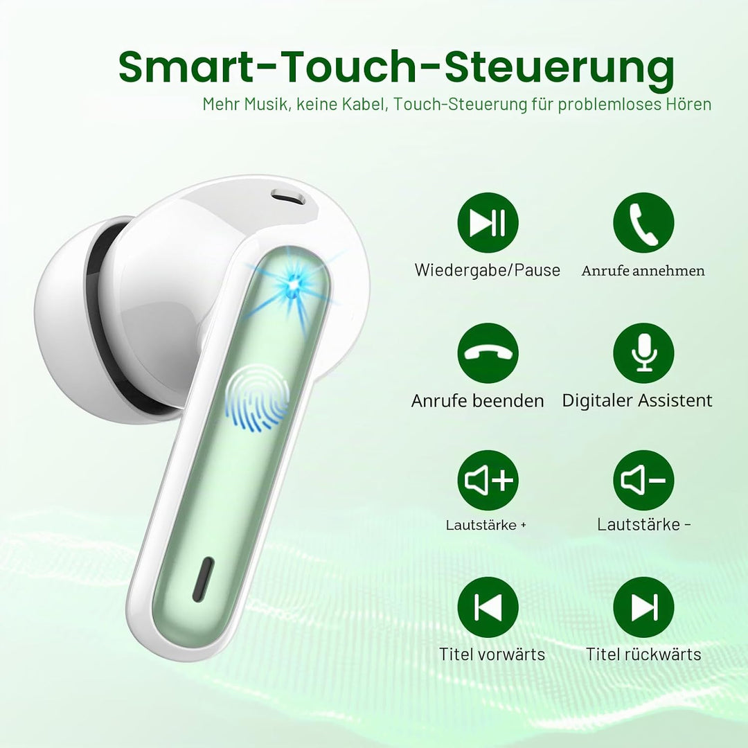 Csasan Bluetooth Kopfhörer, Kabellos Bluetooth 5.3 Deep Bass mit 4 ENC Mic, 40Std Spielzeit Touch Co