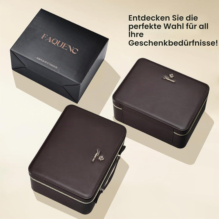Leder-Kosmetiktasche mit LED-beleuchtetem Spiegel Reise-Kosmetikkoffer Einstellbare Helligkeit in 3