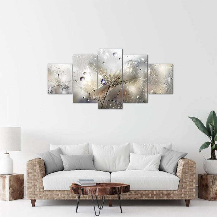 Runa Art Bild Wohnzimmer Schlafzimmer Blumen Pusteblumen 5 Teilig Morgentau Braun Wandbilder auf Vli