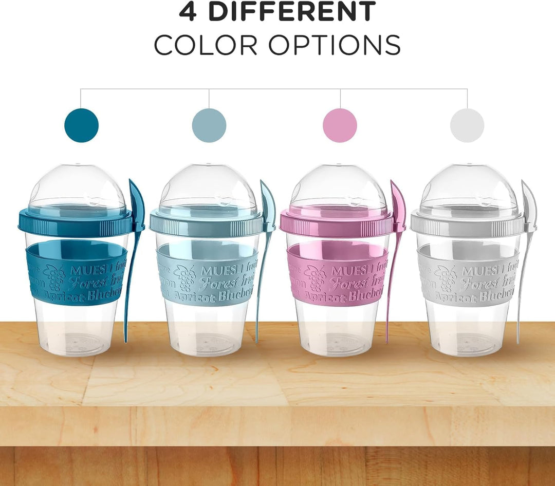 spar-home® 4er Set Joghurtbecher To Go 600ml –Müslibecher To Go mit Löffel Müsli To Go Becher mit De