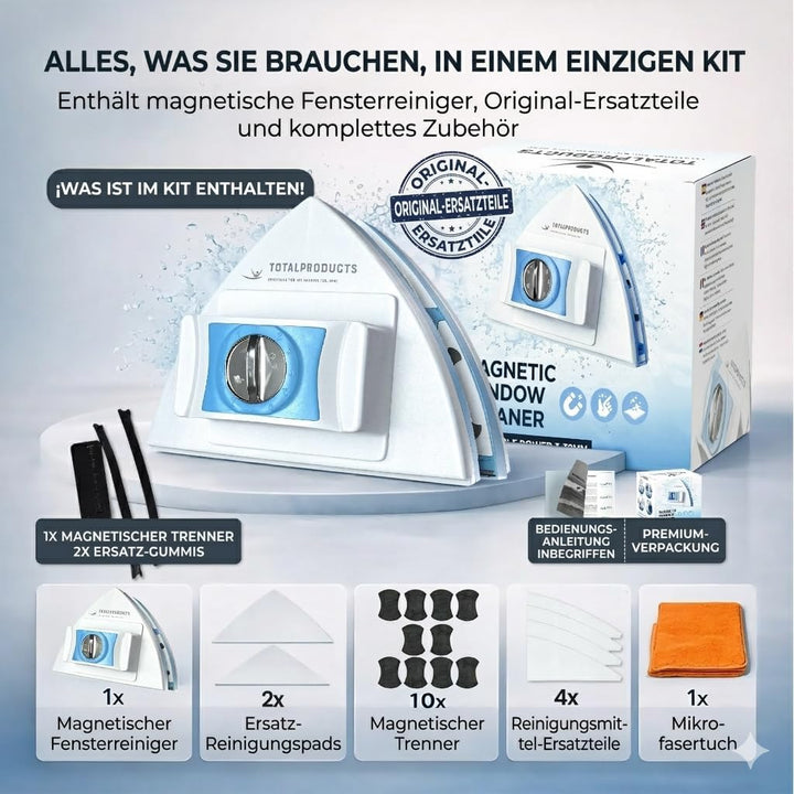 Magnetischer Fensterreiniger Verstellbar 3–30 mm – Doppelglas & Einzelfenster – Mit Sicherheitsseil,