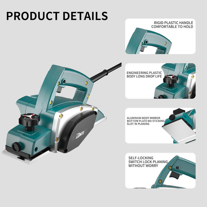 DNTI 500w Holzhobel Elektrohobel holz 16000rpm Hobelbreite 82 mm - Spantiefe 1 mm hobel holz elektri