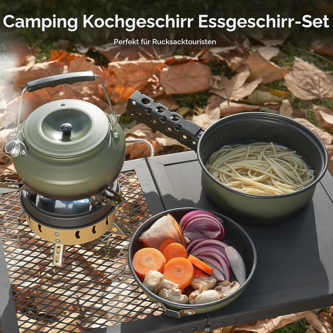 Odoland 5pcs Camping Geschirr Set, Antihaft-Leichtgewicht Topf Pfanne Kettle Set mit einem abnehmbar