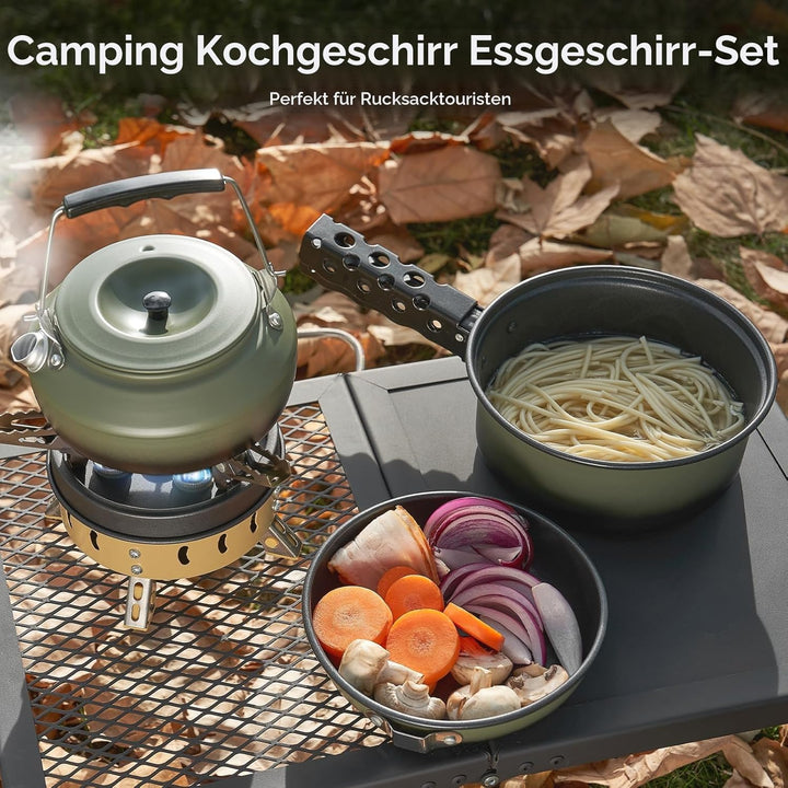Odoland 5pcs Camping Geschirr Set, Antihaft-Leichtgewicht Topf Pfanne Kettle Set mit einem abnehmbar