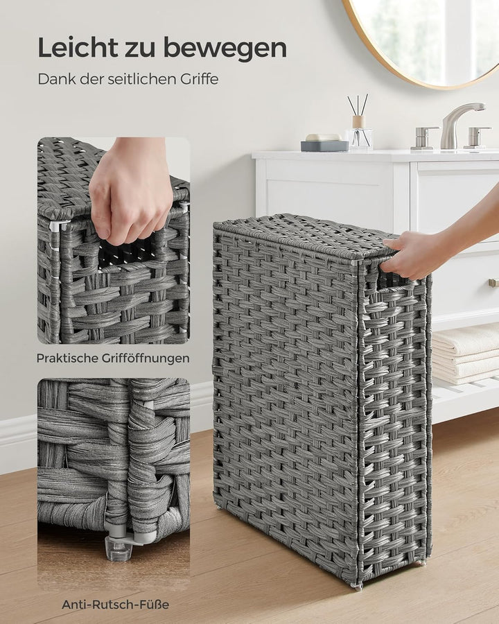 SONGMICS Wäschekorb schmal, Wäschesammler 55 L, Wäschebox aus synthetischem Rattan, mit Deckel und G