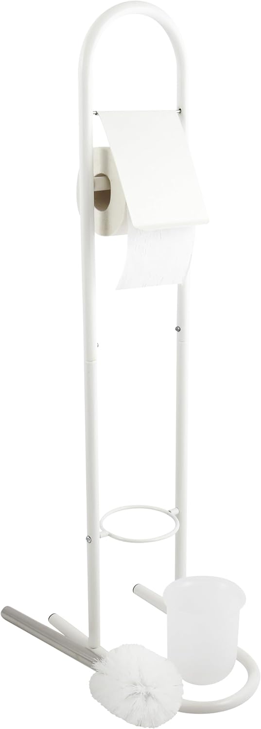 MSV Stand WC Garnitur WC Bürste Toilettenbürste Klobürste aus Edelstahl Weiss 15,7x29x79cm