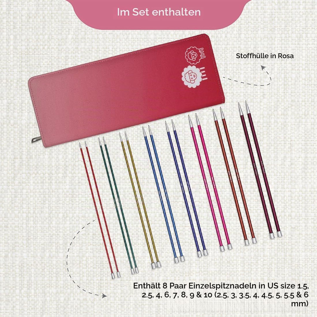 KnitPro Einspitz-Stricknadel-Set – Zing (35 cm) – 2,50–6,00 mm 35cm Zing, 35cm Zing