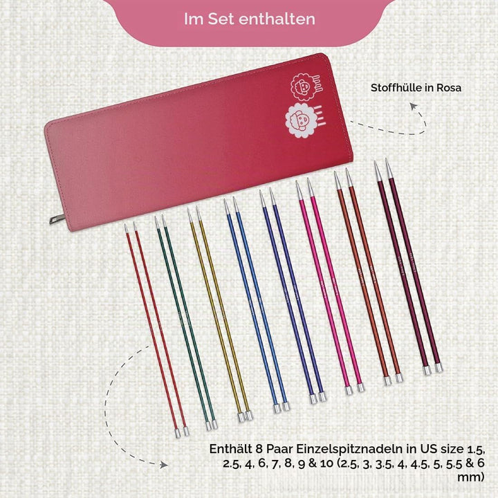 KnitPro Einspitz-Stricknadel-Set – Zing (35 cm) – 2,50–6,00 mm 35cm Zing, 35cm Zing