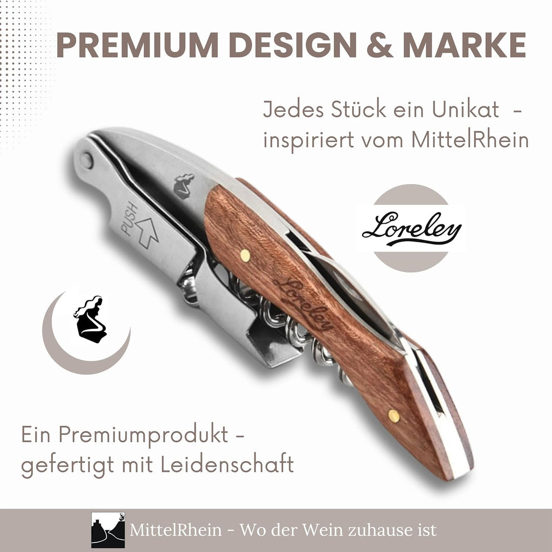 LORELEY® MITTELRHEIN Germany Premium Kellnermesser | Korkenzieher | Weinöffner | Flaschenöffner aus