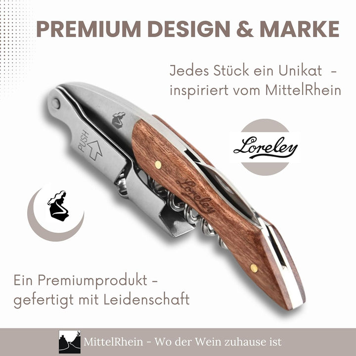 LORELEY® MITTELRHEIN Germany Premium Kellnermesser | Korkenzieher | Weinöffner | Flaschenöffner aus