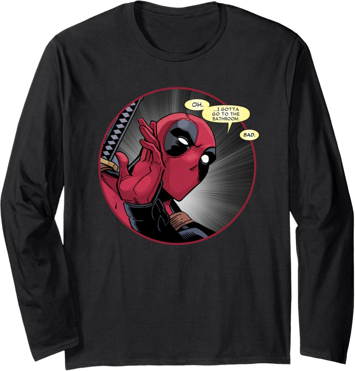 Marvel Deadpool Wade Wilson Gotta Go to the Bathroom Comic Langarmshirt