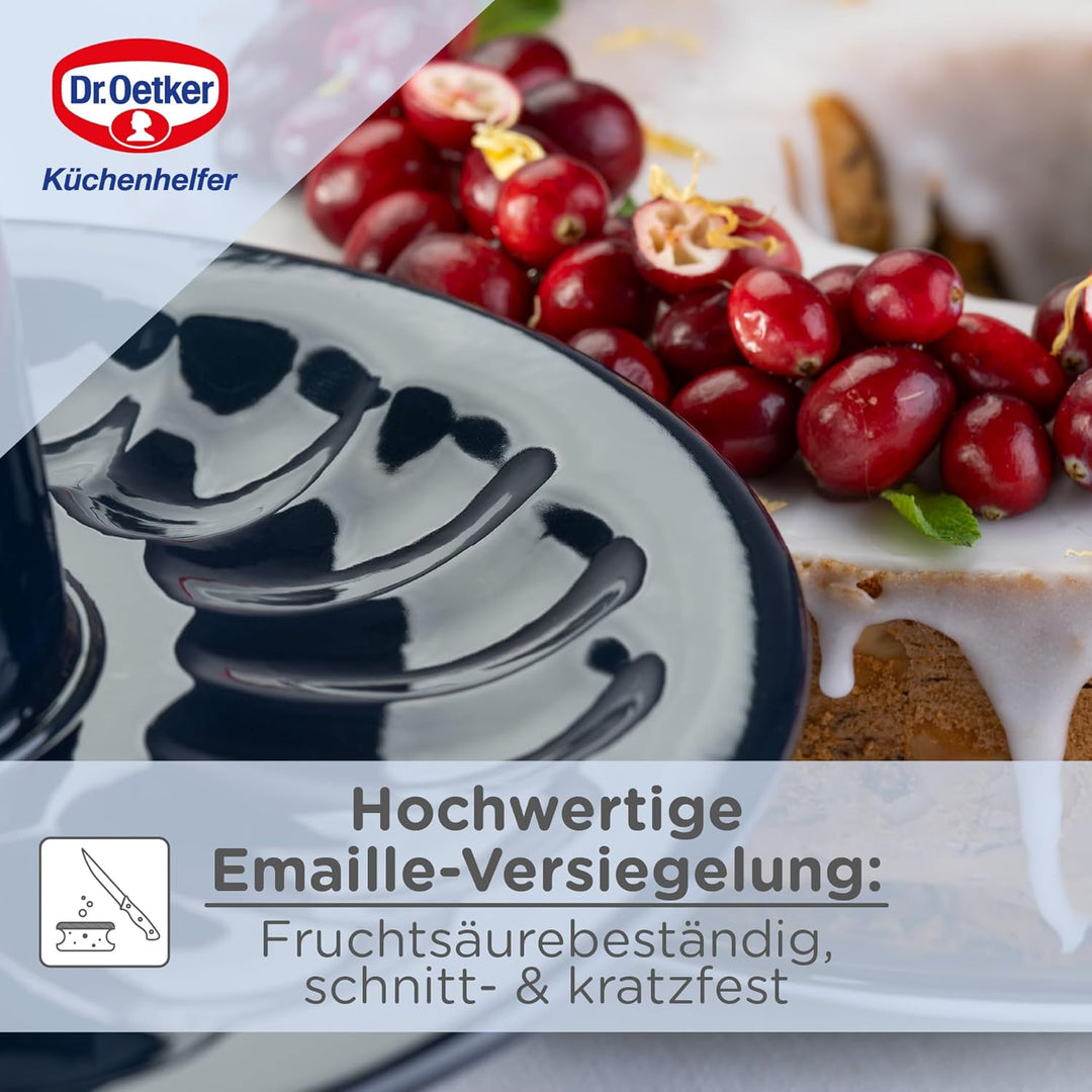 Dr. Oetker Garantieform Ø 26 cm Back-Liebe Emaille mit Flachboden und Rohrboden – Runde Ring-Backfor