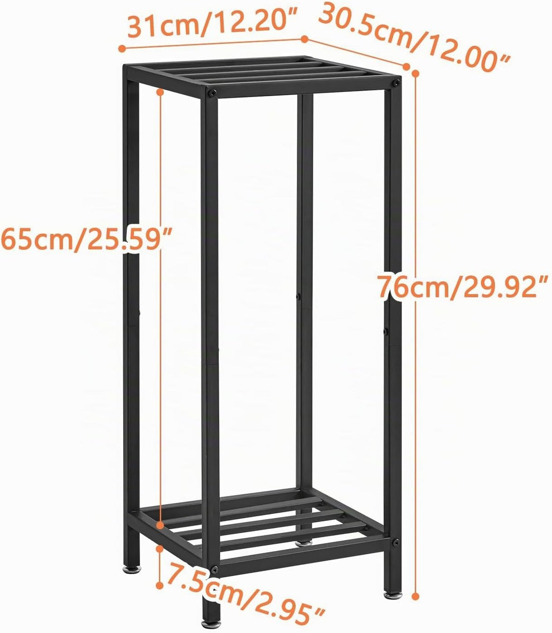 IBUYKE 2 Etagen Pflanzenregal Blumenständer, 76cm Hoch Metall Pflanzenständer, Modern Quadratische B