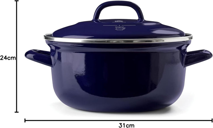 BK Indigo Holländisches Erbe Runde Deutsche Emaillierte Kasserolle mit Deckel mit PFAS-Freier Kerami