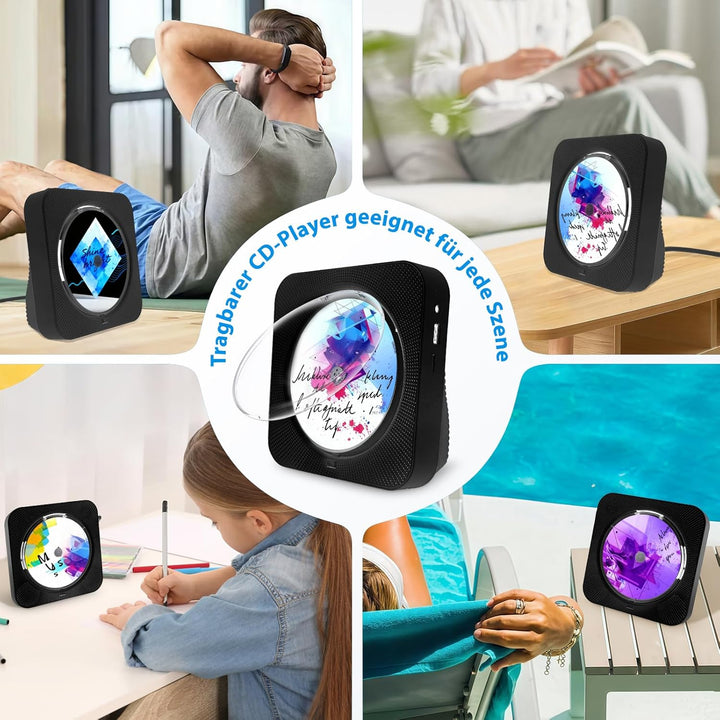 Tragbarer CD-Player, Desktop CD Players Bluetooth 5.1 mit Fernbedienung Unterstützung Timer, HiFi-La