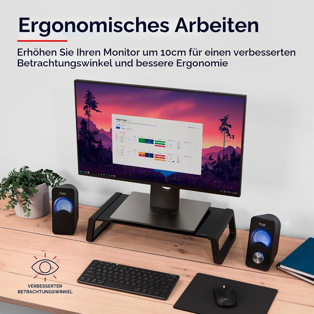 Trust Monta Monitorständer 41 x 22 x 10 cm, Bildschirmerhöhung aus Hartglas, Schreibtisch Monitorerh