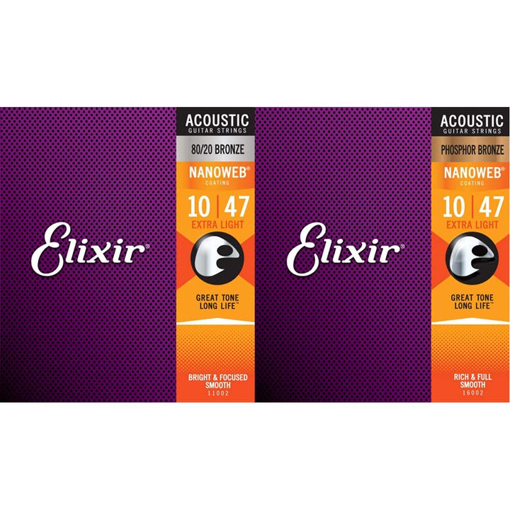 Elixir® 11002 Saiten 80/20 Bronze Akustik-Gitarrensaiten mit NANOWEB® Beschichtung, Extra Light &amp; 16