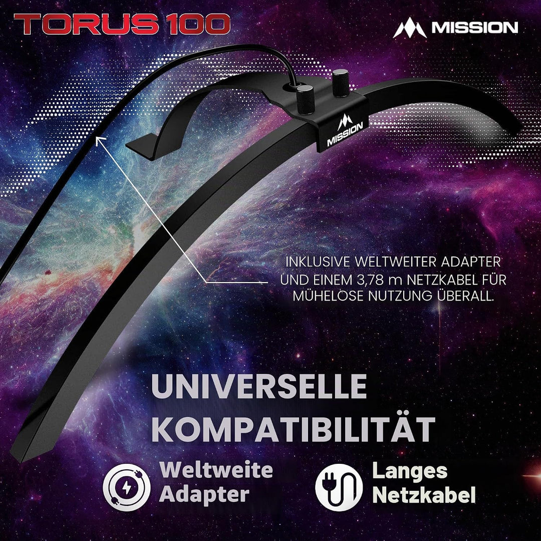 Mission Darts TOR100 Torus 100 | Dartscheibe LED klappbar tragbar Dartscheibe Reise Beleuchtungssyst