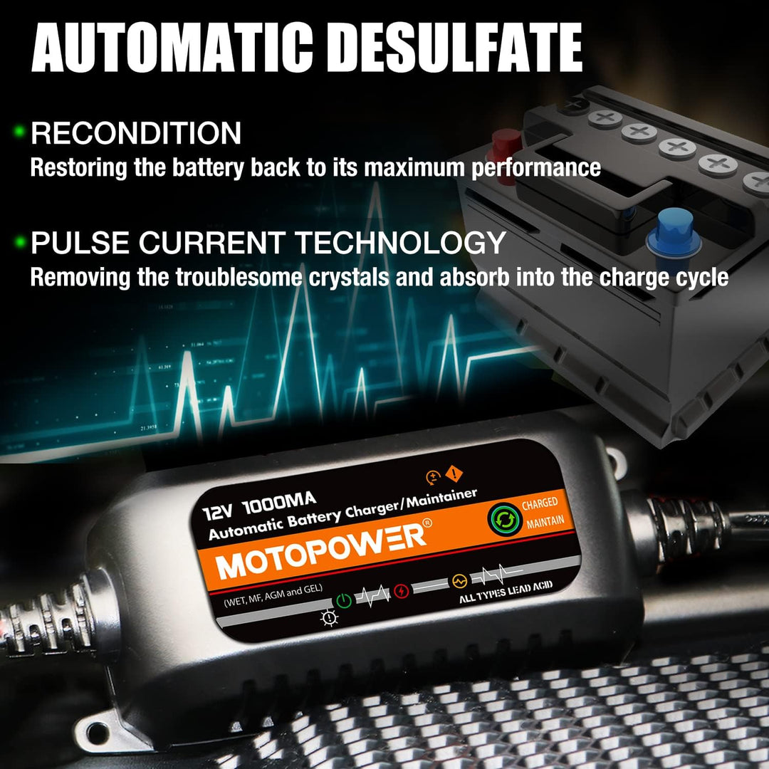 MOTOPOWER MP00205B 12 V 1000 mA Ladegerät/Batterieerhaltung, vollautomatisch, Schwarz b) - 12V 1000m