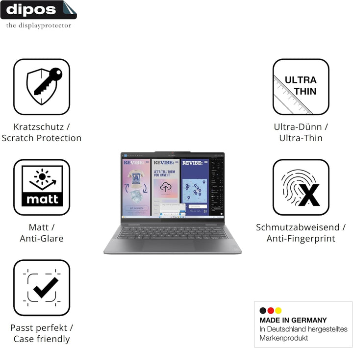 dipos I 2x Schutzfolie matt passend für Lenovo Yoga 7 2in1 14ILL10 Folie Displayschutzfolie, Ultra-D
