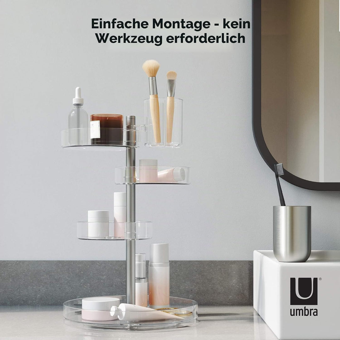 Umbra Pirouette Kosmetik Organizer mit drehbaren Fächern, Polystyrene, Transparent/Nickel, Einheitsg