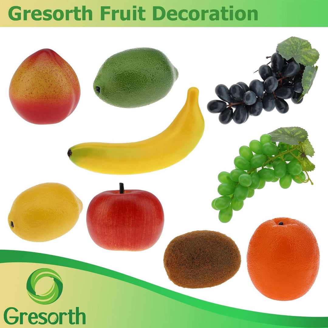 Gresorth Künstliche Früchte Fälschen Apfel Banane Orange Zitrone Pfirsich Traube Kiwi Dekoration - 9