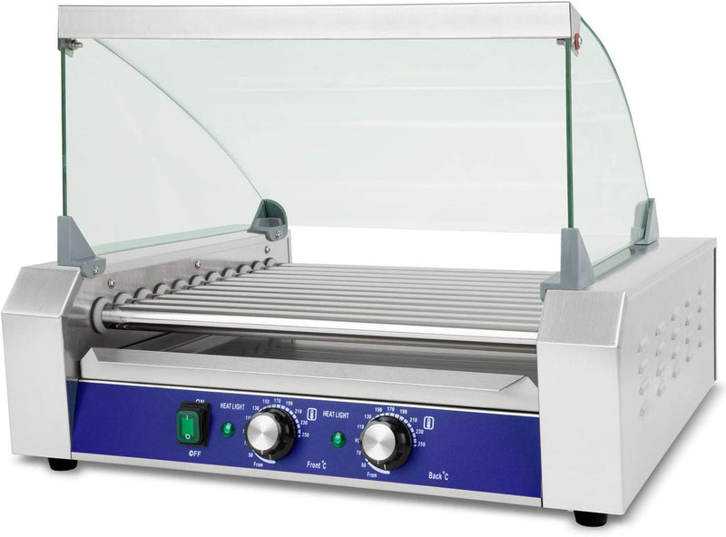 vertes Gastro Hot Dog Maker aus Edelstahl, Elektrisch mit 2200W, Hot Dog Maschine mit 11 Walzen und