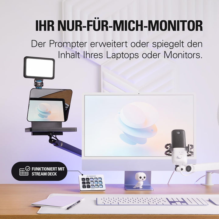 Elgato Prompter – Teleprompter mit integriertem Bildschirm für YouTube, Twitch, Zoom, Teams und mehr