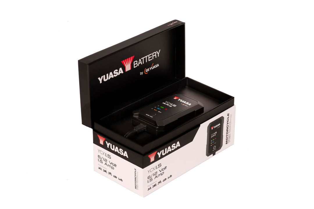 Yuasa YCX1.5 6/12 V 1,5 A Motorradbatterie-Smart-Ladegerät Schwarz, Schwarz