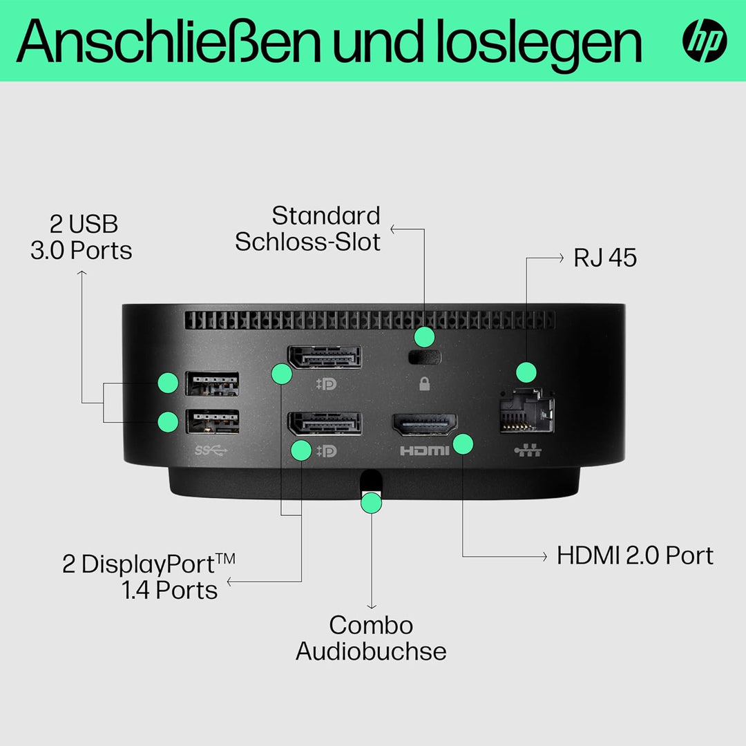 HP USB-C G5 Essential Dockingstation | USB-C Hub | USB Hub | Thunderbolt | USB-C | USB 3.0 | 2x 1.4
