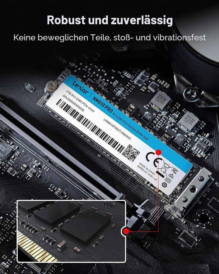 Lexar NM610PRO 500GB SSD, M.2 2280 PCIe Gen3x4 NVMe 1.4 Internal, Up to 3300 MB/s Read, 1700 Writes,