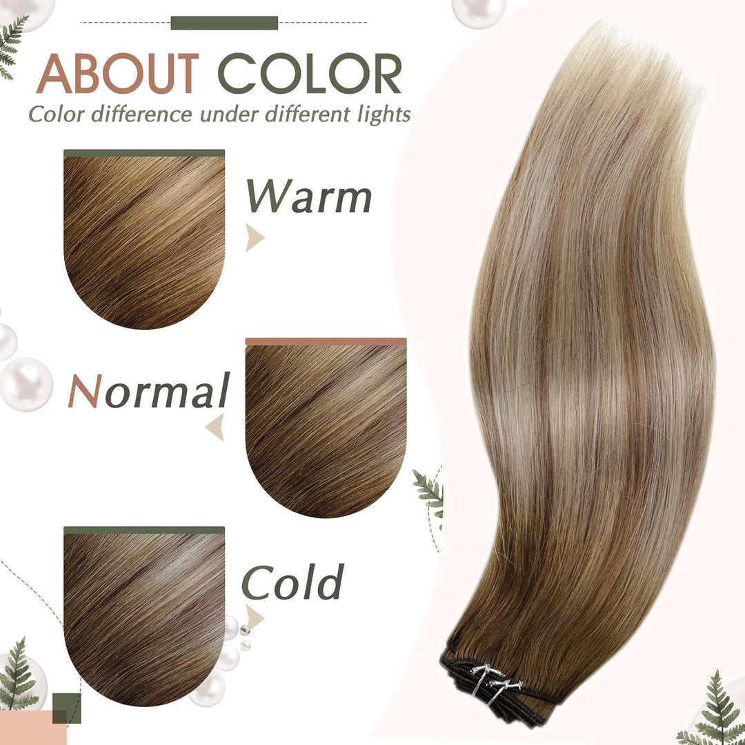 RUNATURE Balayage Echthaar Tressen 30cm Dunkelbraun mit Aschbraun und Mittelblond Haartressen Echtha