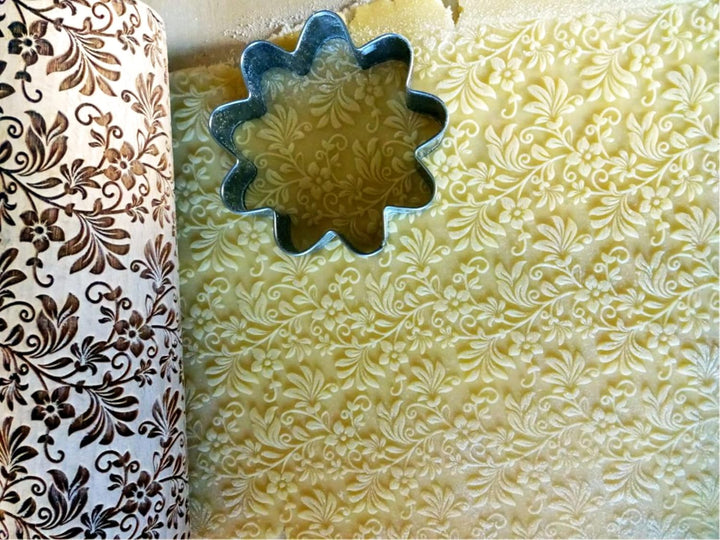 TANZEN BLUMEN Nudelholz. Teigroller mit Blumen für DIY Küche, Teig & Fondant Plätzchen. Gravierte Nu