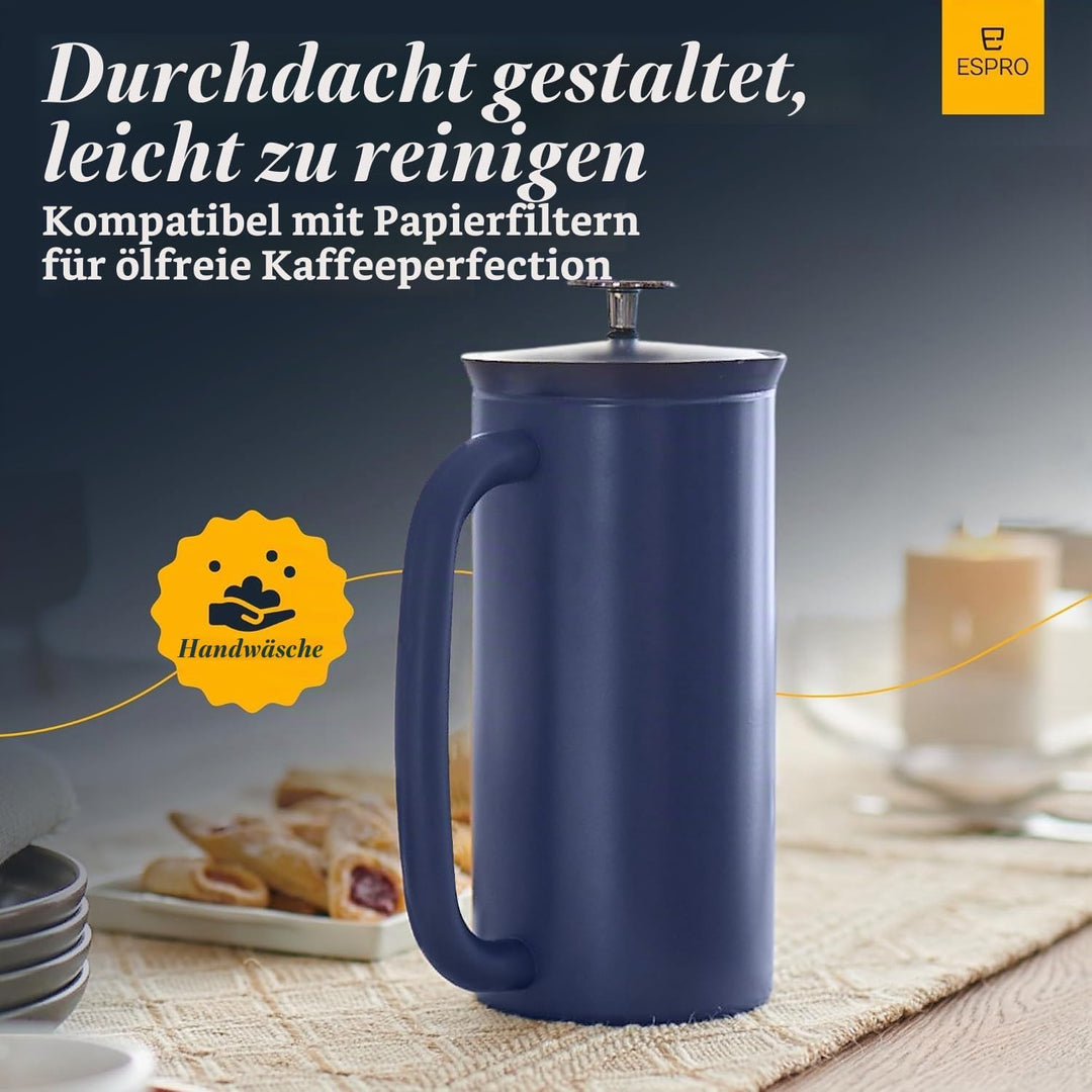 ESPRO - P7 French Press - Double Walled Stainless Steel Insulated Coffee and Tea Maker with Micro-Fi